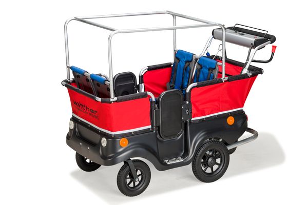Rollstuhl-Einsatzwagen, Klappbarer Transportwagen, Sitzwagen, 4-Rad-Elektrofahrwerk, rot-schwarz