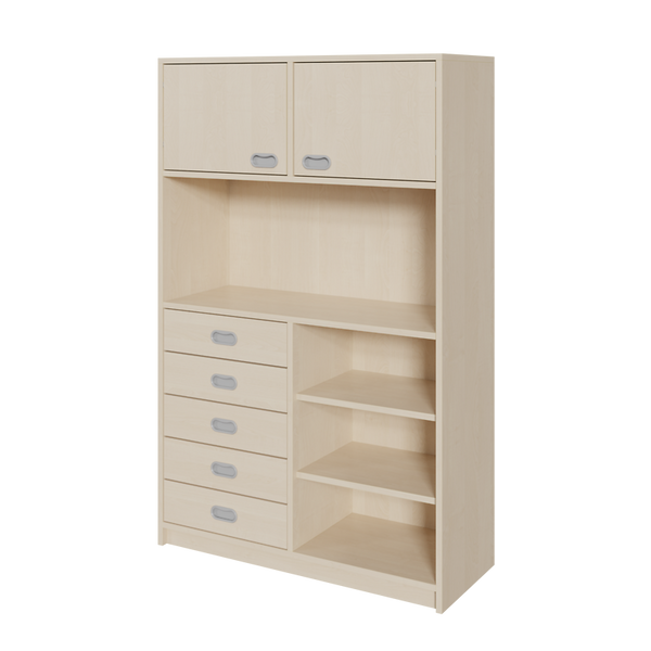 Aufbewahrungsschrank, Holzoptik, Schubladen, Einlegeböden, Beige