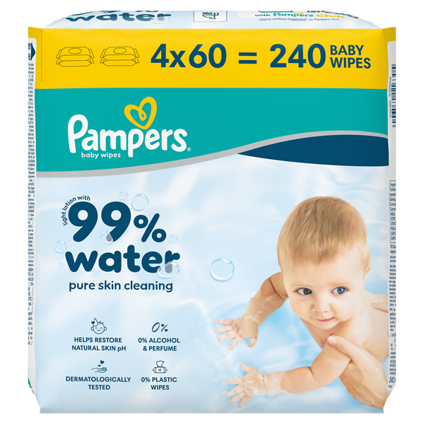 PAMPERS 99% Water Feuchttücher, 4x60Stk.