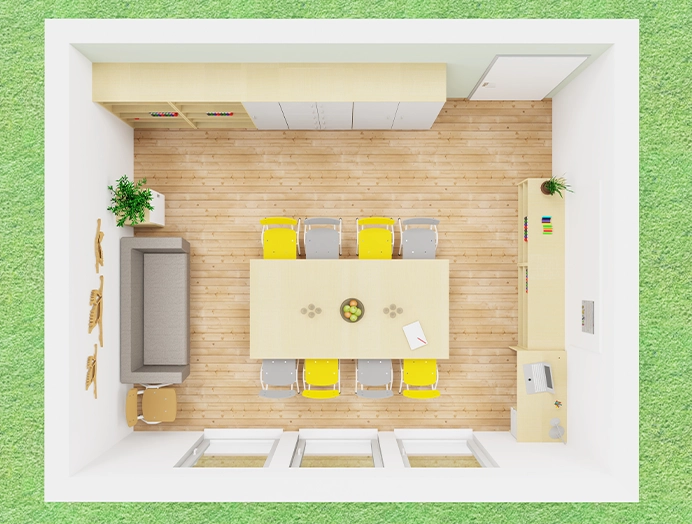 Darstellung eines Personalraumes in der Kita von oben