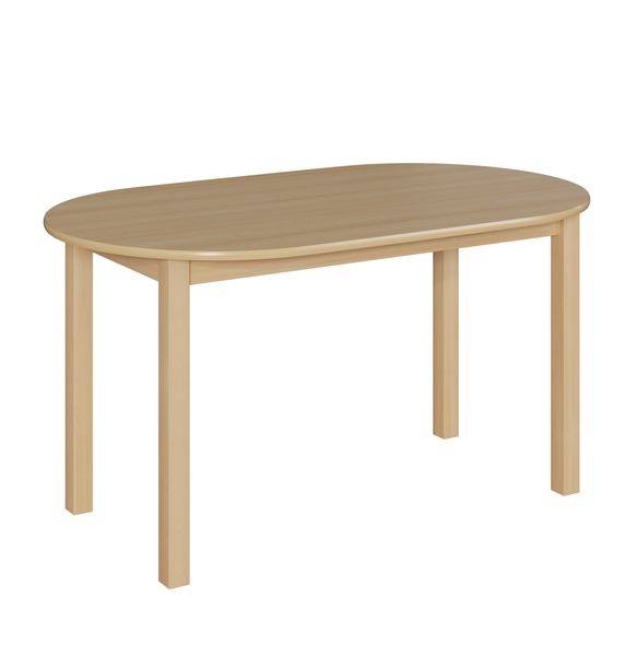 Ovaltisch, 140x80 cm, Dekor Buche, Zarge, Tischbeine aus Holz
