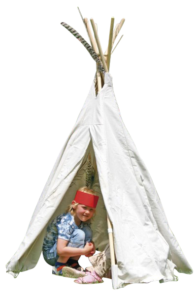 Zelt, Tipi, Kinderzelt, Holzstöcke, Bildinhalt: Kind im Zelt