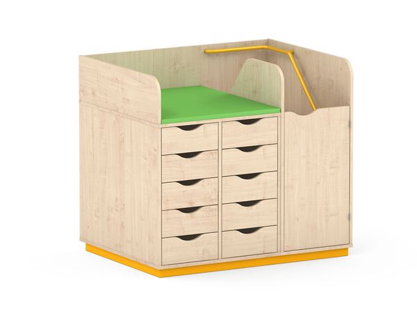 Wickeltisch Willy mit 10 Schubladen und Treppe rechts Wickeltisch Willy mit 10 Schubladen und Treppe rechts