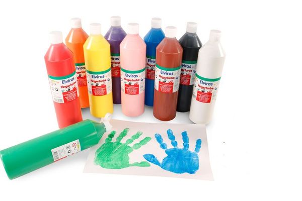 ELVIRAS Fingerfarben-Sortiment, 10 Flaschen bunt sortiert, 750ml ELVIRAS Fingerfarben-Sortiment, 10 Flaschen bunt sortiert, 750ml