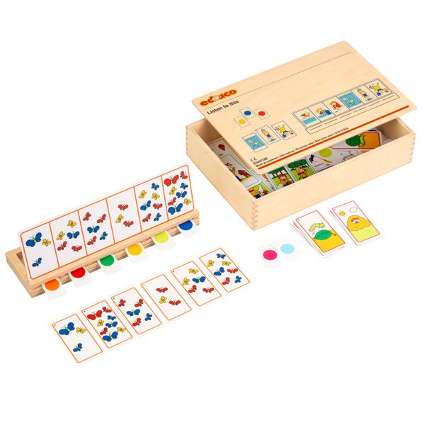 Holzspiel, Domino, Karten, Holzbox, Sortierset