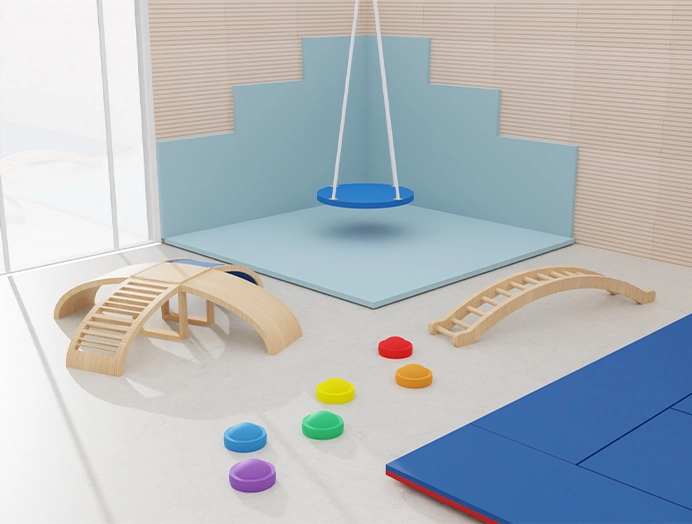 Darstellung einer Indoor-Schaukel und Parcour