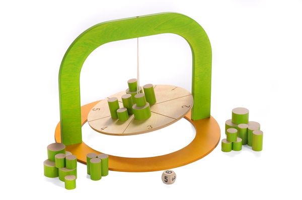 kegelspiel, spielzeug, holz, grün, orange