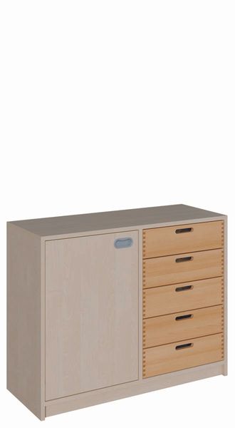 Schrank mit 5 Massivholzschüben und 1 Tür (B/H/T: 102 x 80 x 40 cm)