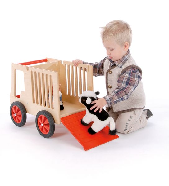 Holzwagen, Kinderzug, Spielzeugbus, Rutsche, Plüschfigur