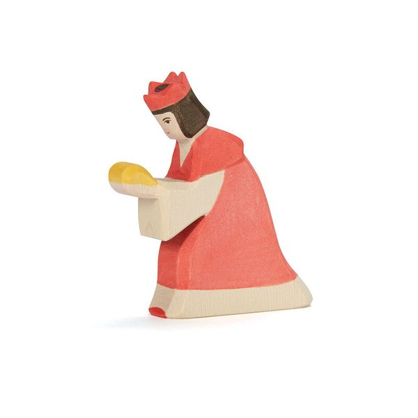 Holzfigur, Königin, Königin mit Krone, Puppenfigur, rotes Kleid