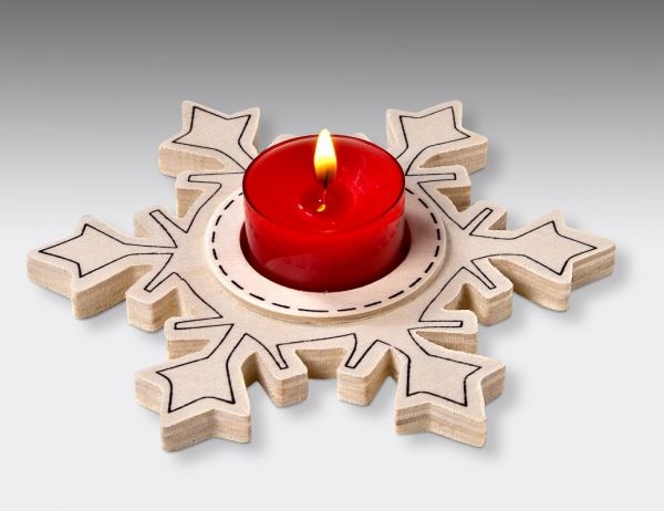 Weihnachtsdeko, Teelicht, Schneeflocke, Holz, Kerze