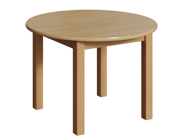 runder tisch, holz, vier beine, runde form, naturholz