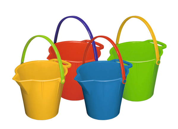 Bunte Eimer mit Tülle, 16,5 cm hoch, 4 Stück