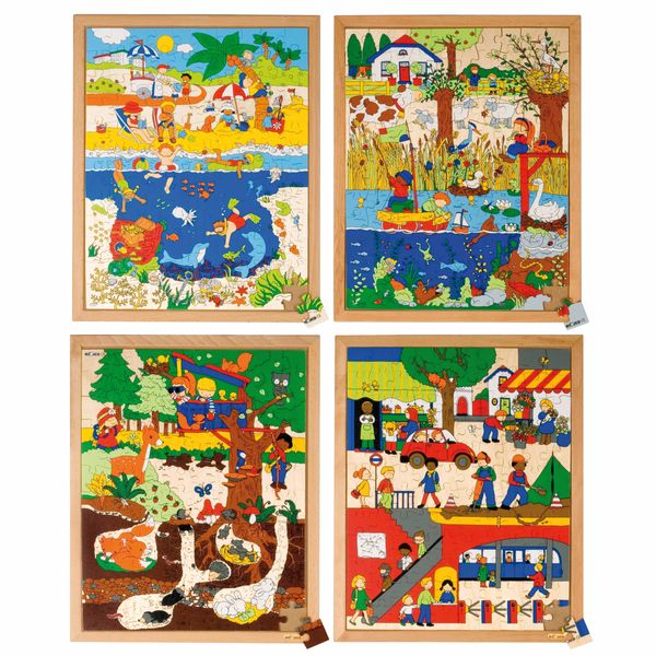puzzle, jigsaw, holzrahmen, kinderspiel, camping