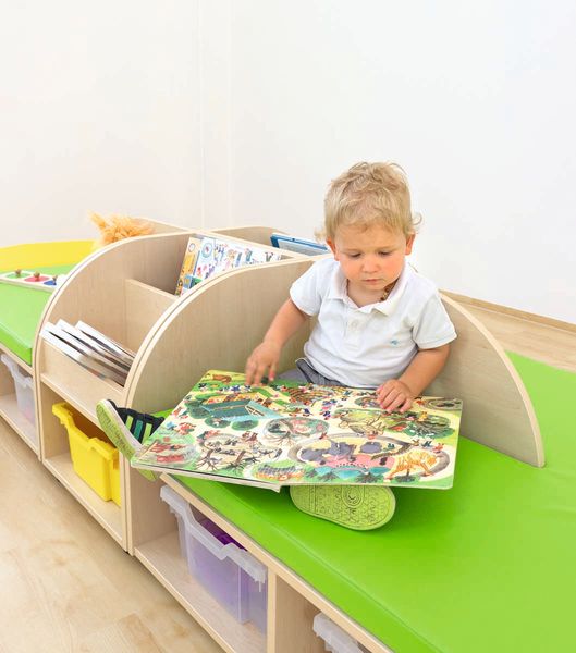 BETZOLD Maddox Sitzbank mit Rückenlehne und Bücherbox, oval mit 14 Boxen
