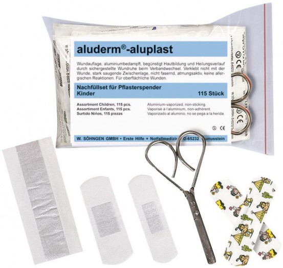 pediatric bandage, wound dressings, aluderm-aluplast, aluminum vaporized, medical kit