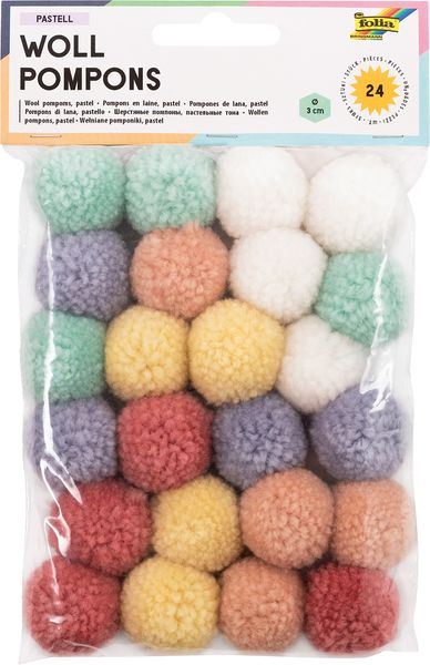 FOLIA Woll-Pompons Pastellfarben, 24 Stück