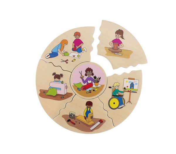 Holzpuzzle, 5-teilig, Kunstwerkzeug, Kinderkünstler, Rundpuzzle