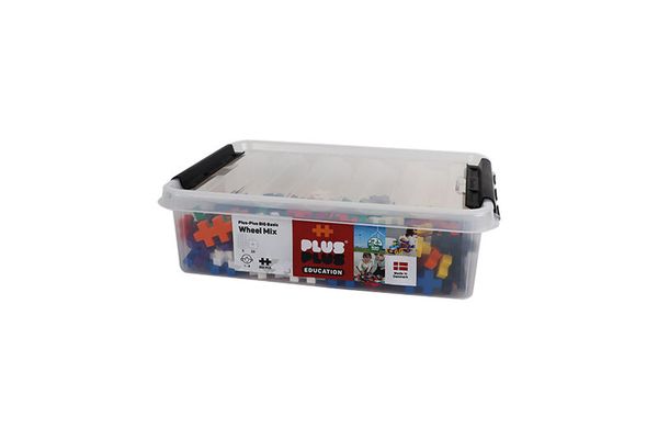 PLUS PLUS BIG GO! Bausteine, Basic Mix, 200-tlg. + 5 Bauplatten + 20 Räder