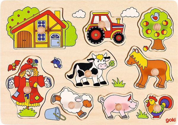 Holzpuzzle, Tierbild, Traktor, Haus, Pferd