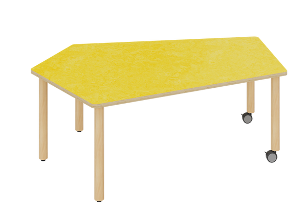 BasicPlus Fünfecktisch mit 2 Rollen groß, Multiplex mit Linoleum-Belag, Farbe & Größe wählbar