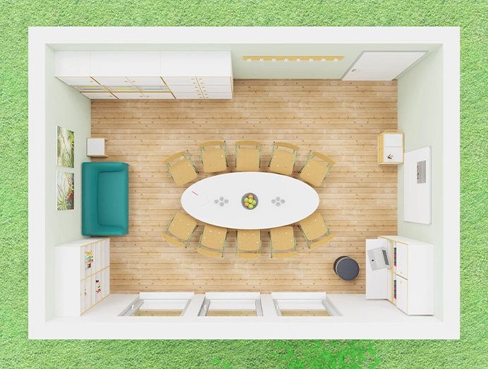 Darstellung eines Personalraumes in der Kita von oben