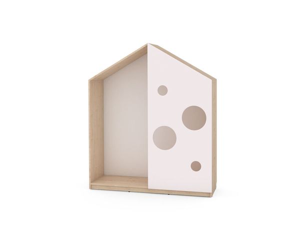 Schrank mit Holzrahmen, Holzrahmen, rosa Tür, Kreismuster, Mini-Regal