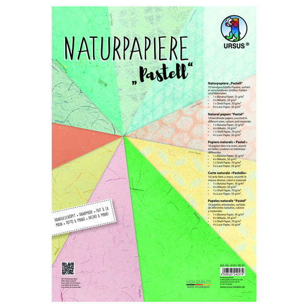 Naturpapier, 10 Motive, handgeschöpft, 33 x 23 cm