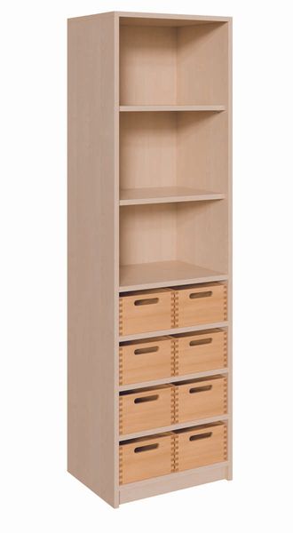 Schrank mit 8 mittleren Massivholzkästen ohne Sichtfenster (B/H/T: 52 x 180 x 40 cm)