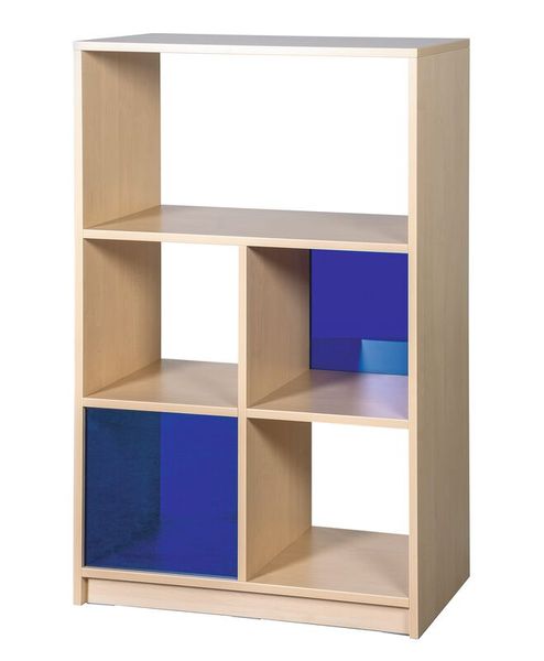 Regal, Offenes Regal, Schreibtischregal, Holzregal, Farbakzent Blau