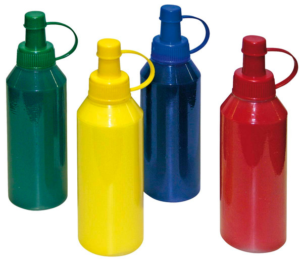 Colorful bottles, Paint bottles, Plastic bottle, Squeeze bottle, Primary colors