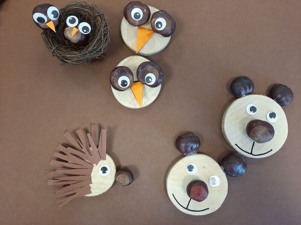 Holzdekoration, Tiermaske, Vogel, Eule, Bär