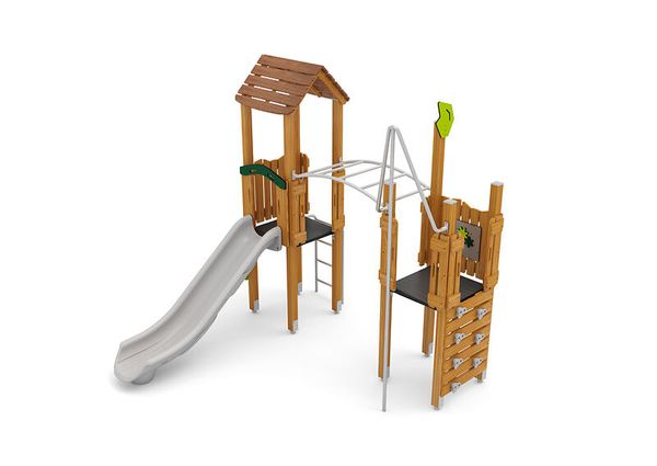 Kletterturm, Spielgerät, Holzspielanlage, Rutsche, Kletterwand