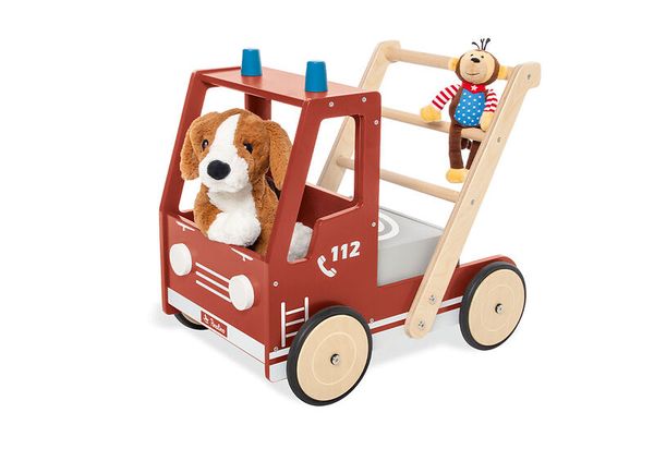 Holzfahrzeug, Feuerwehrwagen, Rettungswagen, Spielzeugwagen, Kuscheltier-Begleiter