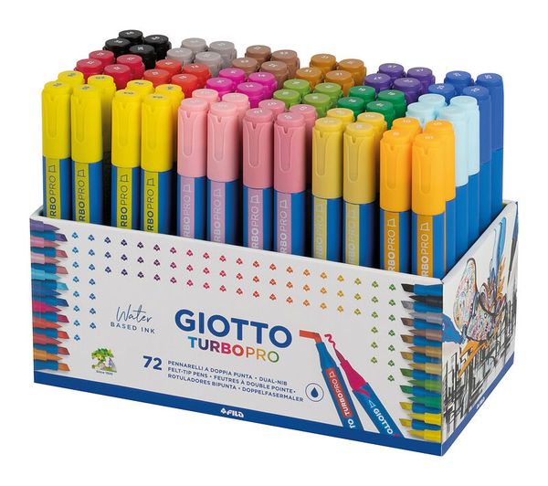 GIOTTO Turbo Pro, 72 Stifte in 18 Farben, Doppelfasermaler mit Pinsel- und Keil-Spitze