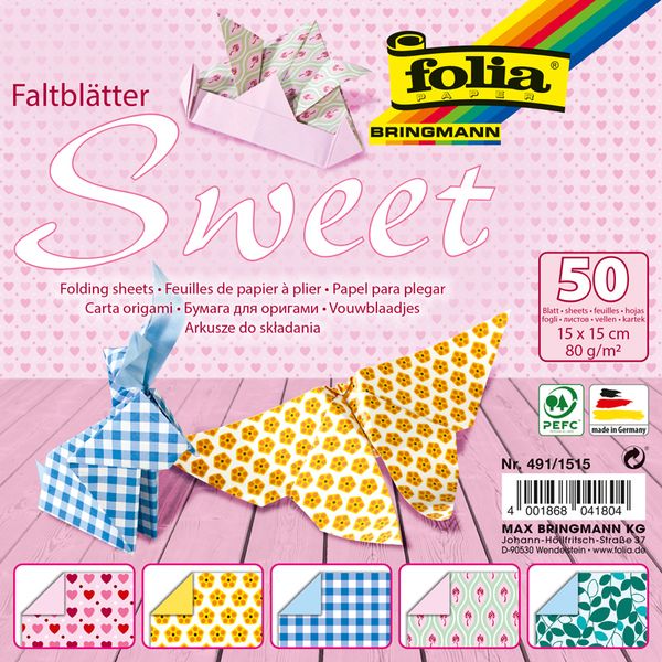 FOLIA Origamipapier Sweet, 15x15 cm, 50 Blatt