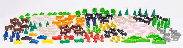 Tierfiguren, Kunststoff, bunt, Miniaturbäume, Landschaftsteile