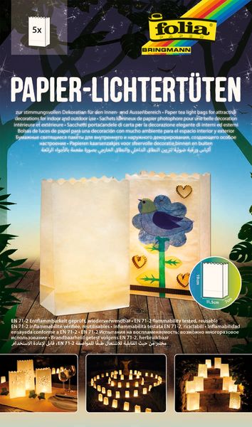 FOLIA Papier-Lichtertüten, weiß/transparent, klein (19x11x7,5 cm), 5 Stück
