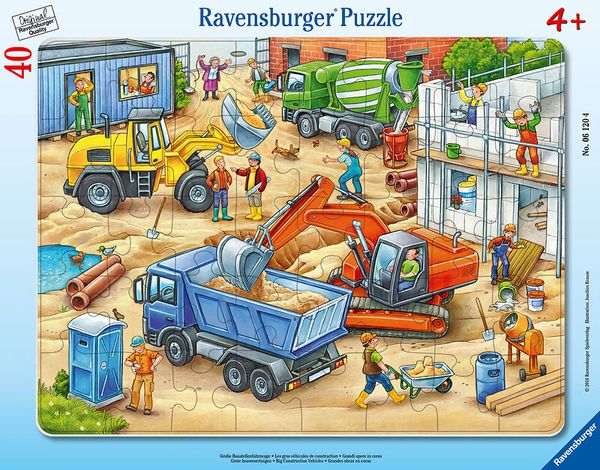 RAVENSBURGER Rahmenpuzzle Große Baustellenfahrzeuge, 40 Teile, ab 4 Jahre