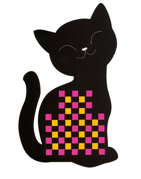 Katze, Silhouette, Muster, Rosa Quadrate, Orangene Quadrate