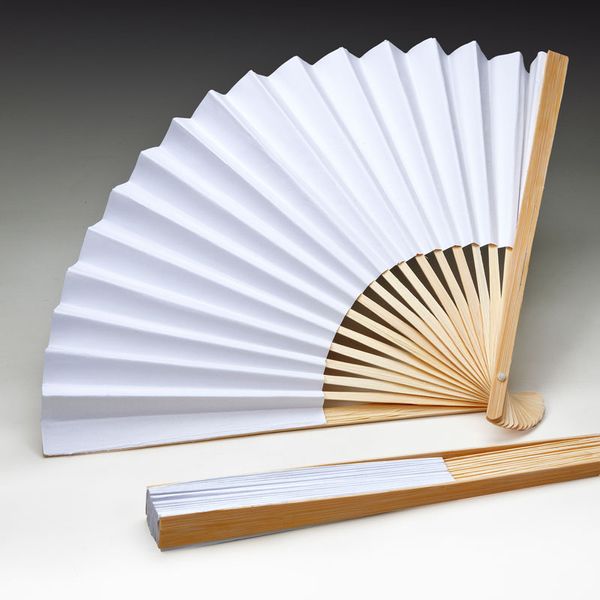 Fächer, Faltbarer Handfächer, weißer Fächer, Holzgriff, Stofffächer