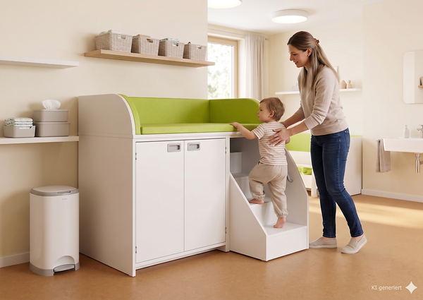 Wickelkommode mit Türen und Treppe, 125 cm breit