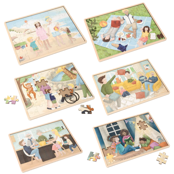 puzzle, jigsaw, familie, kinder, tischpuzzle
