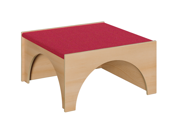 Kunststoffstuhl, Holzstuhl, roter Bezug, Satzhöhe, Strukturiertes Holz