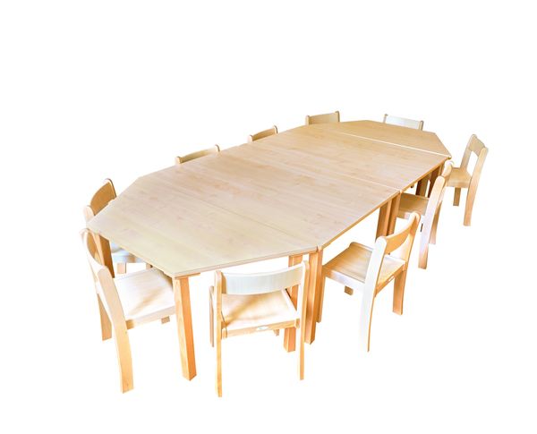 Tisch-Stuhl-Kombination Magno zargenlos, Dekor Buche hell, Holzbeine Tisch-Stuhl-Kombination Magno zargenlos, Dekor Buche hell, Holzbeine