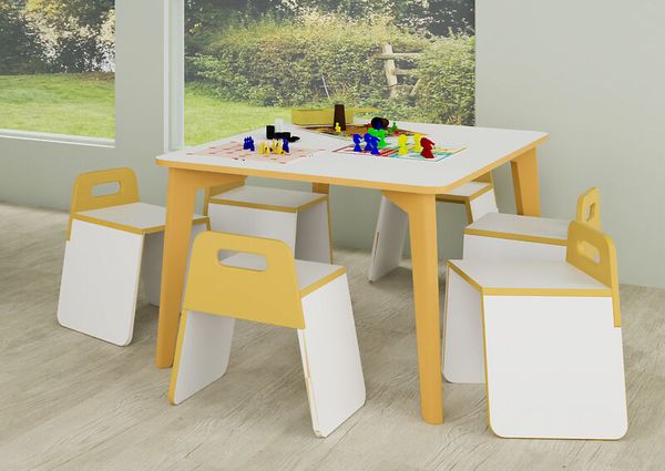 DECOR Set für Kindergartengruppen, 1 Tisch + 6 Stapelhocker
