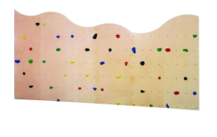 Kletterwand, Kies-Optik, Holzplatte, Klettergriffe, Bunte Punkte