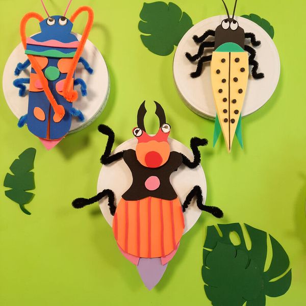 Insekten, Kreiselmotive, Papierkunst, Filz, Gelbgrün Hintergrund