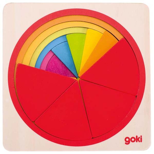 Holzpuzzle, Welt aus Formen, Farbpuzzle, Rondes Puzzle, Goki-Kleinteile