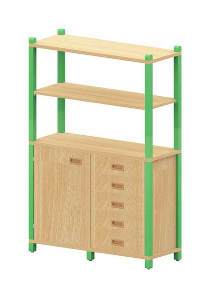 BasicPlus Stollenhochschrank, oben Regal, unten mit einer Tür links und rechts 5 Schubkästen